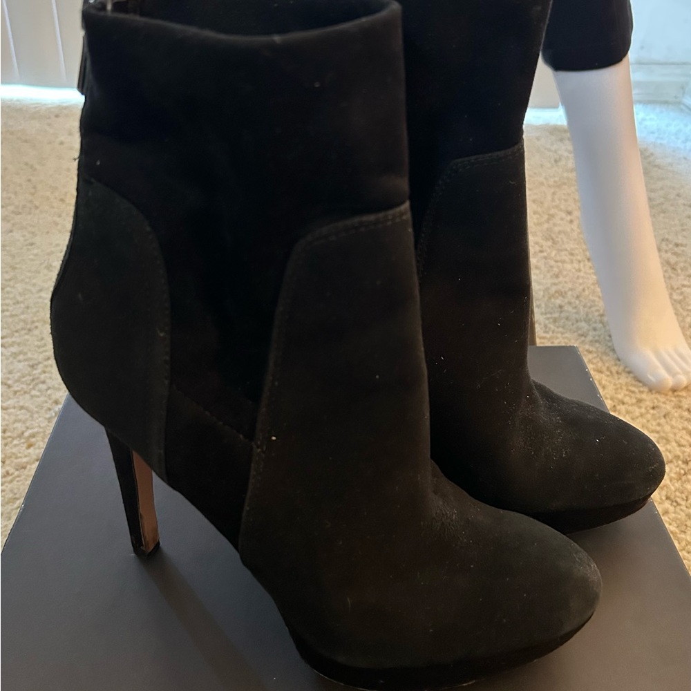 Fabianelli Italian Black Suede Heeled Boots for Women Size 8.5